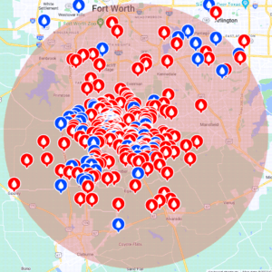 Map of our 15 Mile Radius and Jobs We Completed