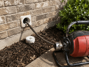 Plumber clearing a clogged kitchen sink with a drain auger in a Burleson, TX home