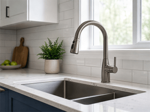 Newly installed kitchen faucet at a Crowley, TX home after a same-day fixture swap by Dependable Plumbing