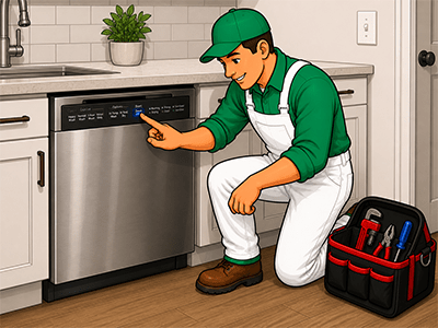 Plumber Resetting Dishwasher
