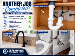 Rebuilt kitchen faucet, repaired sink drain, and new toilet shutoff valve completed in a Burleson, TX home