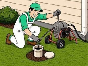 drain cleaning machine cleaning through yard cleanout