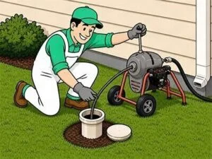 drain cleaning machine cleaning through yard cleanout