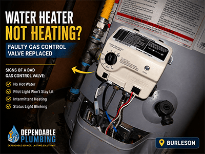 Replacement gas control valve installed on a residential water heater in Burleson, TX