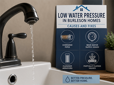 Plumber checking a home pressure reducing valve to diagnose low water pressure in Burleson, TX