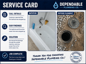 Cleared sewer line stoppage through an outside cleanout after a backed-up bathtub in Crowley, TX