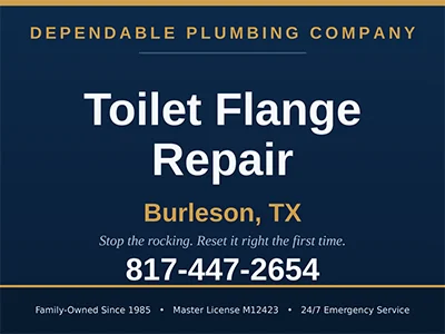 Plumber repairing a toilet flange set too high to stop a rocking toilet in a Burleson, TX bathroom