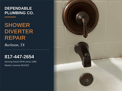 Oil-rubbed bronze tub spout and shower valve trim after a diverter repair in a Burleson, TX home