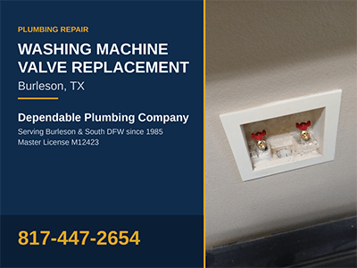New quarter-turn washing machine shut-off valves installed in a recessed laundry box at a Burleson, TX home