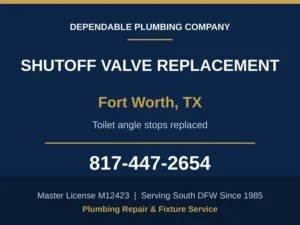 Replacement shutoff valves installed behind two toilets at a Fort Worth, TX home