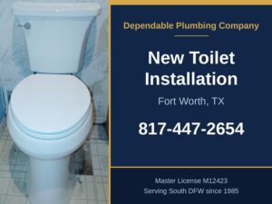 Newly installed white two-piece toilet in a Fort Worth, TX home bathroom