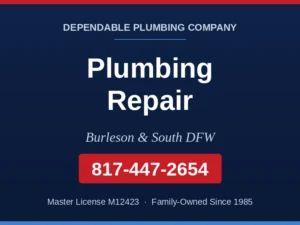 Dependable Plumbing service card for plumbing repair in Burleson and South DFW